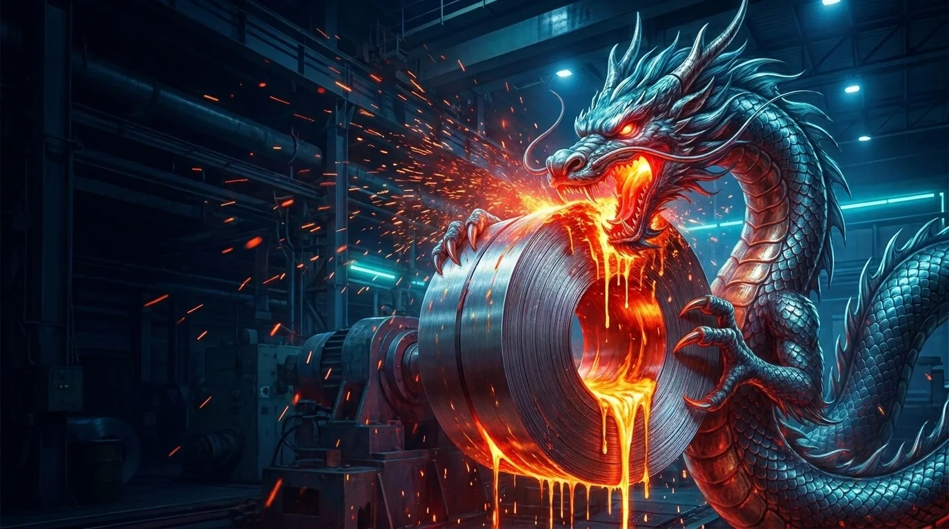 La boca del dragón arde al rojo y funde el rollo de acero.